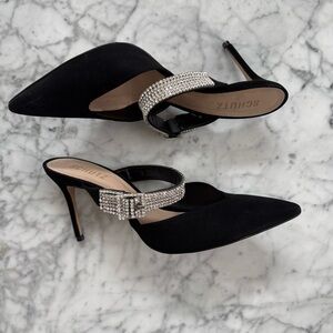 Schutz Black Heels with Rhinestone Strap